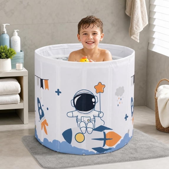 GIATUEE Foldable Portable Bathtub – 2-in-1 Hot & Cold Plunge, 29.6"L x 25.6"H, 6-Layer Insulated Collapsible Soaking Tub with Space-Saving Design (Astronaut Pattern)