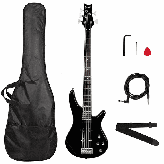 GIB Electric 5 String Bass Guitar Full Size Bag Strap Pick Connector Wrench Tool Black