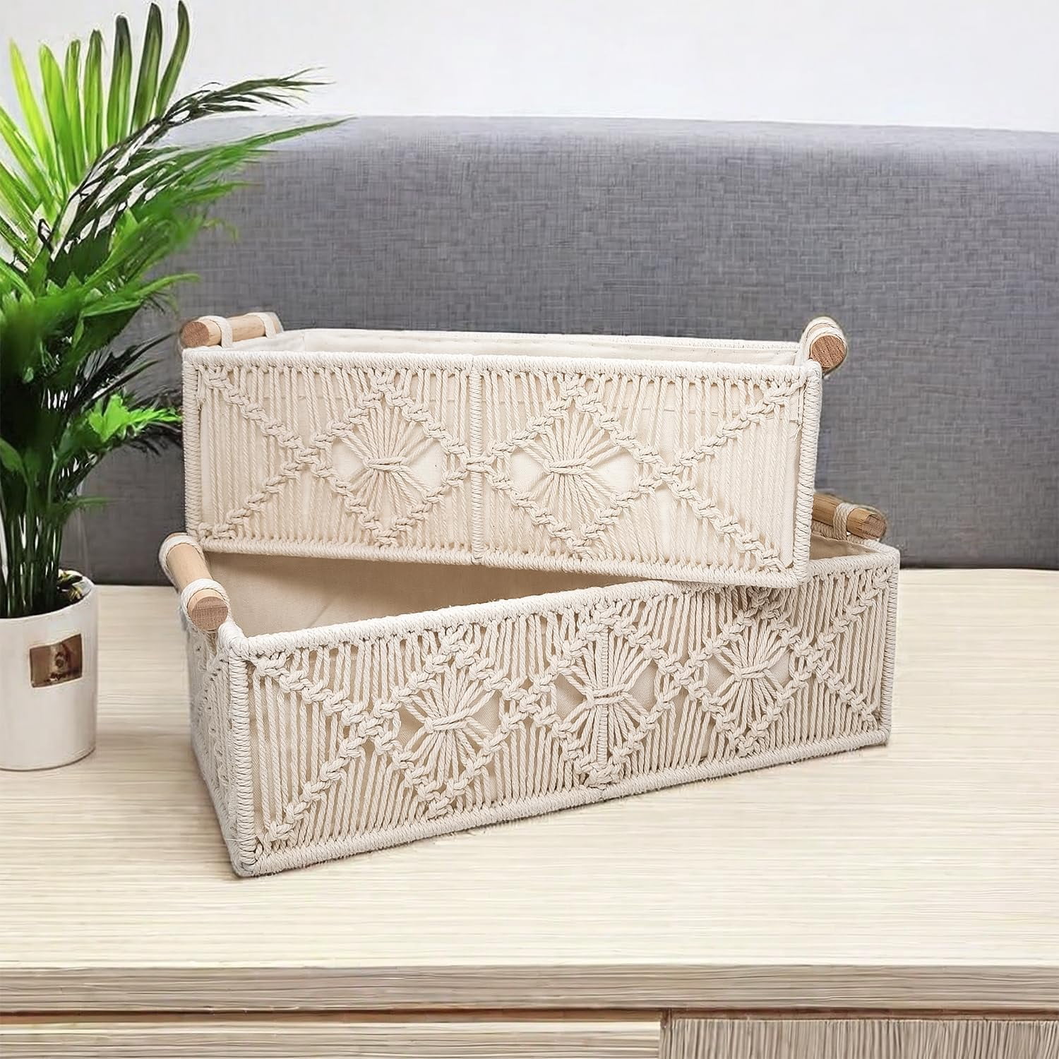 GIB Macrame Storage Baskets Boho Decor Box for Organizing, Hand Woven ...