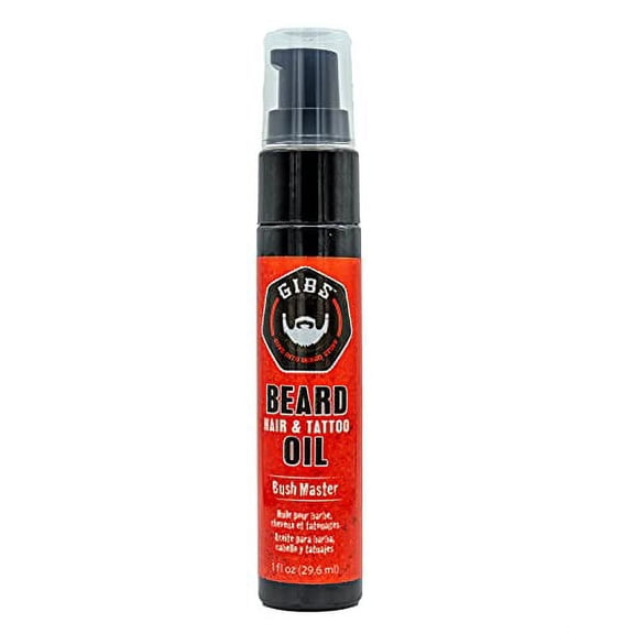 GIBS GROOMING Bush Master Beard, Hair & Tattoo Oil- All-Natural with Nutmeg, Leather, Vanilla & Musk Scent- Softens & Strengthens Beard Growth, Moisturizes Skin, 1 Fl Oz