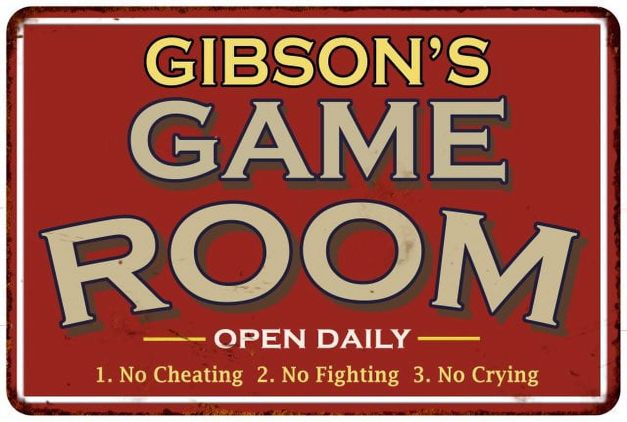 Vintage Red Aluminum Game Room Wall Sign 8x12