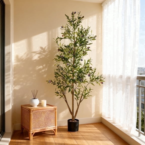 NOVAROOT 6FT Artificial Olive Tree Tall Faux Potted Olive Tree with Lifelike Fruits - Lush Faux Potted Plant for Home/Office Decor Indoor Ourdoor