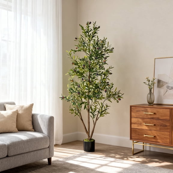 NOVAROOT 6FT Artificial Olive Tree with Lifelike Fruits - Lush Faux Potted Plant for Home/Office Decor