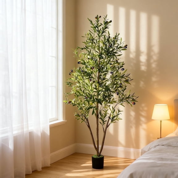 NOVAROOT 7FT Ultra-Realistic Artificial Olive Tree with Lifelike Fruits - Lush Faux Potted Plant for Home/Office Decor