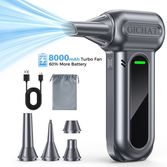 GICHAT Electric Air Duster, 150000RPM Brushless Air Blower, 4-Speed Cordless Rechargeable Mini Turbo Fan for Laptop, Keyboard, Car & Pet Hair, Black