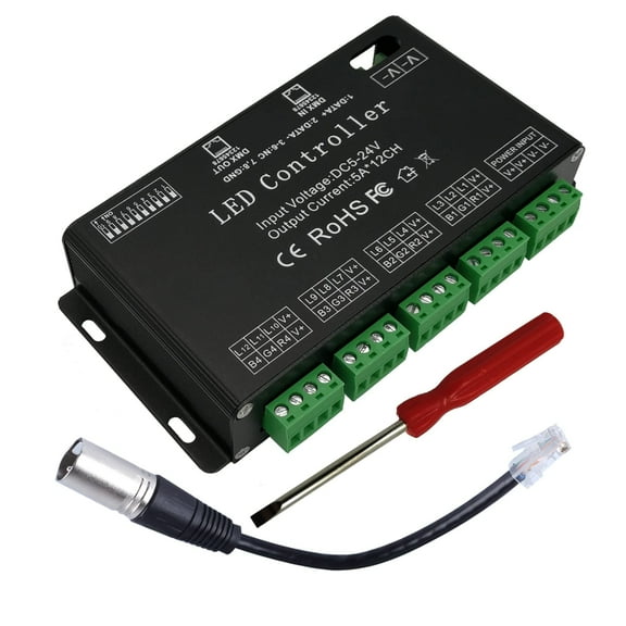 GIDEALED 12 Channel DMX Decoder,Control RGB LED Strip 12V~24VDC,PWM Dimmer for RGB LED Light Strip
