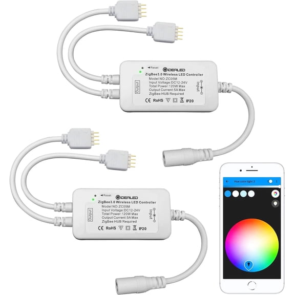 GIDEALED 2-Pack ZigBee 3.0 LED Controller - 2-Output for 4 Pin RGB Strip Lights, Dimmable, Compatible with Hub Bridge and Alexa Voice Control,ZigBee HUB Required