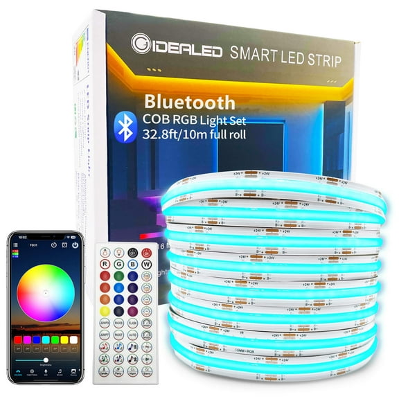 GIDEALED 32.8ft COB LED Strip Light 24V Kit,Color Changing COB RGB LED Strip Light Dimmable,Flexible LED COB Light Strip with IR Remote &Bluetooth APP Control,FCOB LED Light for Bedroom Decoration