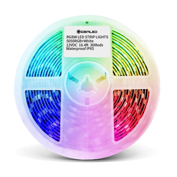 GIDEALED LED Light Strips RGBW 16.4ft Multicolor Ambiance DC12V LED Flexible Lights,300LEDs 5 pin RGB+Cold White LED Strips Tape Lights(Only 16.4ft Strip Lights)