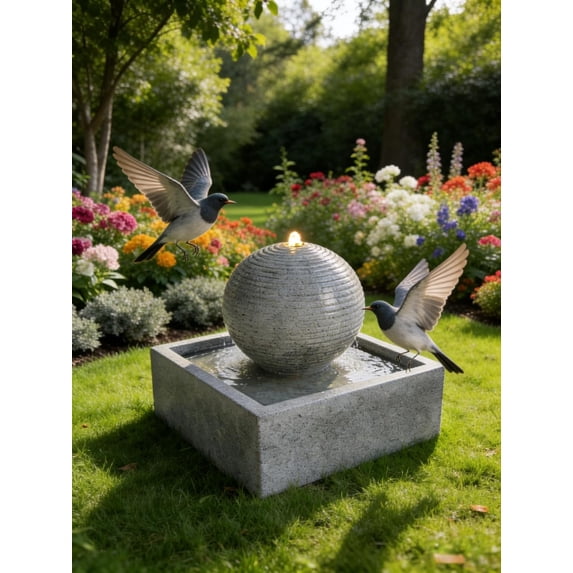 GIDITA Water Fountain Modern Resin Sphere Outdoor Garden Bird-Friendly Design Solar Option