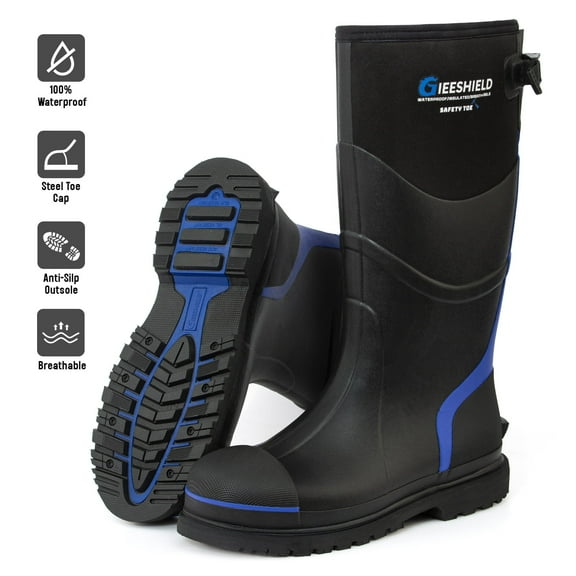 GIEESHIELD Men's Rubber Work Boots with Steel Toe & Shank, Waterproof & Anti-Slip, 6mm Neoprene, Durable Rubber Boot for Construction, Farming, Manufacturing, Size 11