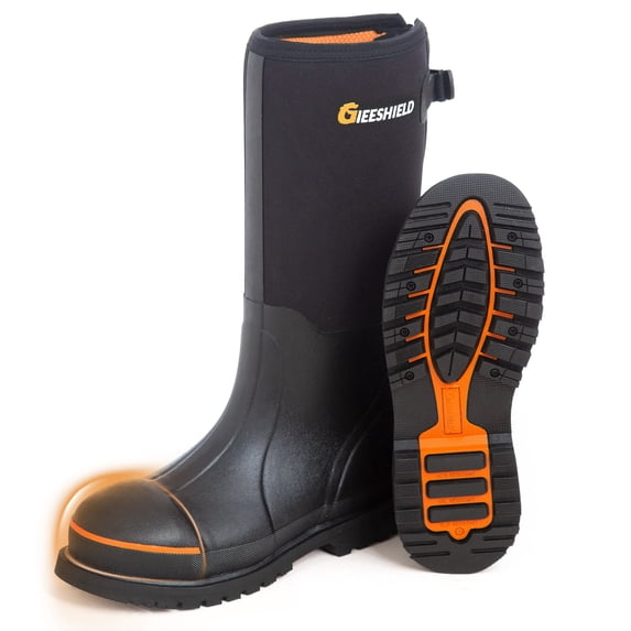 GIEESHIELD Men's Steel Toe & Shank Work Boots - Waterproof Rubber Muck Boots with Anti-Slip 6mm Neoprene, Durable Construction Boots for Farming & Manufacturing, Size 9