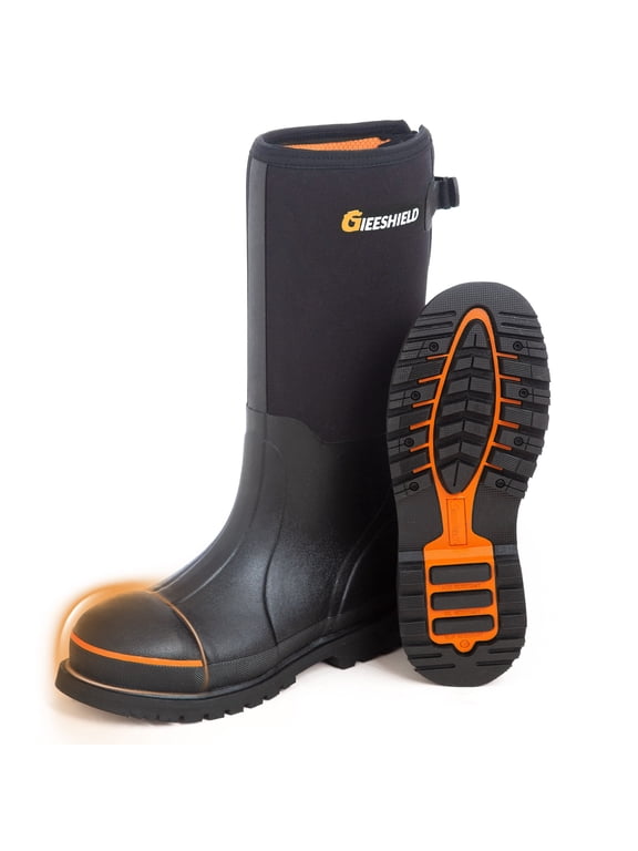 Men's Steel Toe & Shank Work Boots - Waterproof Rubber Muck Boots with Anti-Slip 6mm Neoprene, Durable Construction Boots for Farming & Manufacturing, Size 9