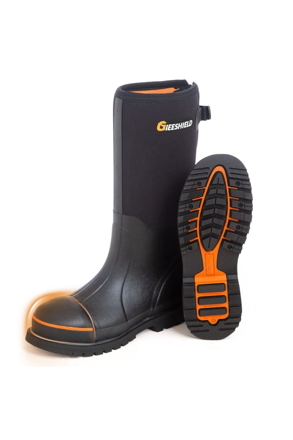 Men's Steel Toe & Shank Work Boots - Waterproof Rubber Muck Boots with Anti-Slip 6mm Neoprene, Durable Construction Boots for Farming & Manufacturing, Size 11