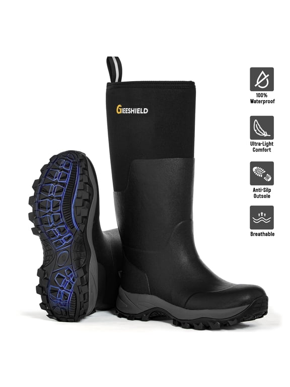 Rubber Boots for Men & Women – Ultra-Light Waterproof 6mm Neoprene Insulated Boots with Anti-Slip Sole, Warm Hunting & Rain Boots for Farming, Snow, Mud(Black, Next Camo G2)