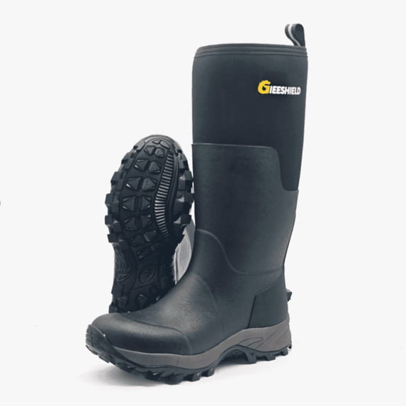 GIEESHIELD Rubber Boots for Men with Steel Shank – Waterproof 6mm Neoprene Outdoor Work Boots for Farming, Fishing & All-Season Work, Black, Size 11