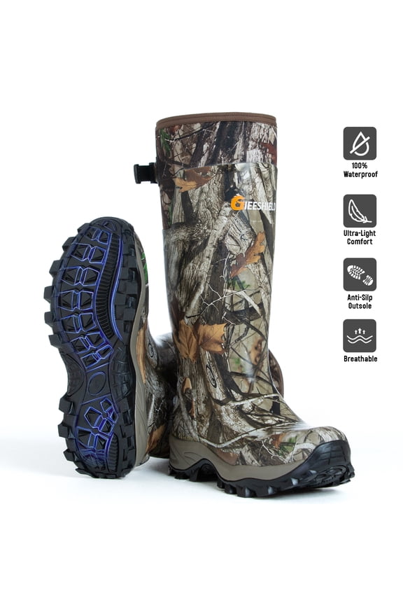 Rubber Boots for Men & Women – Ultra-Light Waterproof 6mm Neoprene Insulated Boots with Anti-Slip Sole, Warm Hunting & Rain Boots for Farming, Snow, Mud(Black, Next Camo G2)