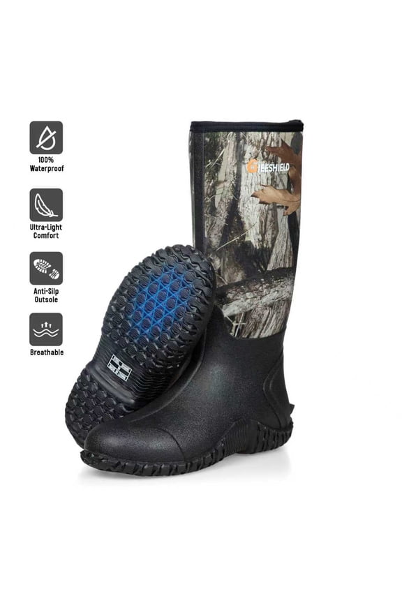 Rubber Boots for Men And Women,Waterproof Insulated Hunting & Work Boots with Steel Shank, Durable Anti-Slip Outdoor Boots for Farming, Gardening, Fishing, Mud Working(Black, Next G2 Camo)