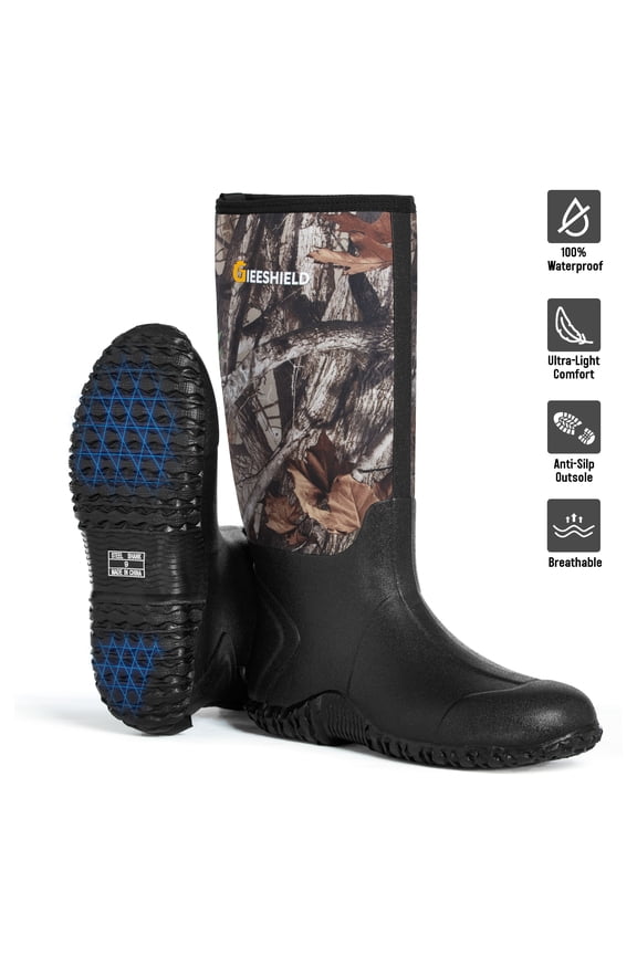 Rubber Boots for Men And Women,Waterproof Insulated Hunting & Work Boots with Steel Shank, Durable Anti-Slip Outdoor Boots for Farming, Gardening, Fishing, Mud Working(Black, Next G2 Camo)
