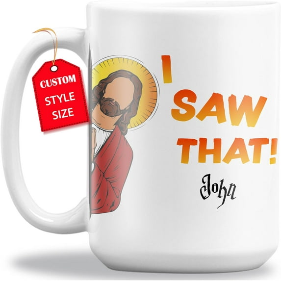 GIFAMI Christmas Funny Gift Ideas, Personalized I Saw That Religion 11 15 Oz Ceramic Coffee Mug for Men Women Christian God Jesus Lover Gifts (11oz. Black Accent Mug)