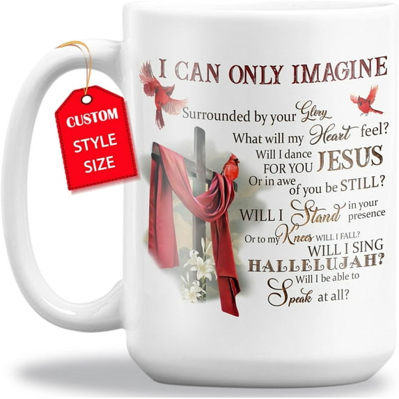 GIFAMI I Can Only Imagine Cardinal Mug, Inspiration Religious Coffee Mug for Men Women Christian God Jesus Lover, Jesus Religion Gifts (11oz. Red Accent Mug)