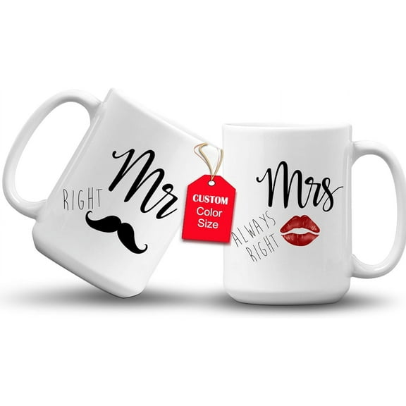 GIFAMI Mr and Mrs Couples Gifts, Funny Idea Gift for Newlyweds Him Her Bridal Shower New Engaged Married Set 2 Coffee Mug (Mr Right and Mrs Always Right, 11oz. White Couple Mug)