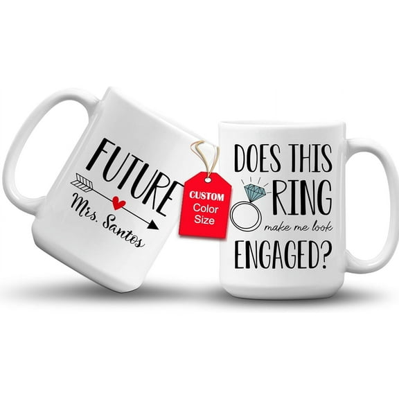GIFAMI Personalized Engagement Gifts, Personalized Bridal Shower New Engaged Funny Idea Gift for Newlyweds Couples Him Her Ceramic Coffee Mug (Make Me Look Engaged, 11oz. White Mug)