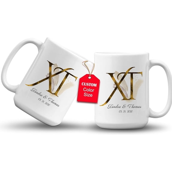 GIFAMI Personalized Monogram Initial Gifts, Valentine Anniversary Bachelorette Gift Ideas for Men Women Him Her Couples Ceramic Coffee Mug (Initial Alphabet, 11oz. White Mug)