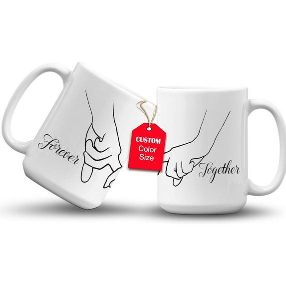 GIFAMI Promise Couples Gifts, Gift Ideas for Newlyweds Him Her Lovers Bridal Shower New Engaged Married Set of 2 Ceramic Coffee Mug (Together Forever, 15oz. Light Green Accent Couple Mug)