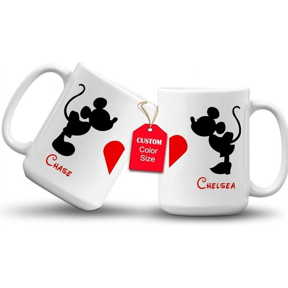 GIFAMI Wedding Gift, Engagement Bridal Shower Personalized Gifts Mug for Couples, Couples Coffee Mug (Mickey and Minnie, 15oz. Orange Accent Mug)