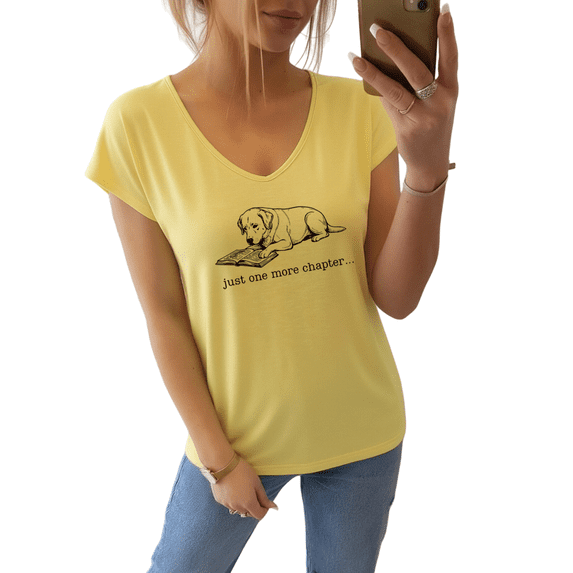 GIFFIMY Women's Hand Lettering Graphic V-Neck Short Sleeve T-Shirt White Standard Fit Everyday Top