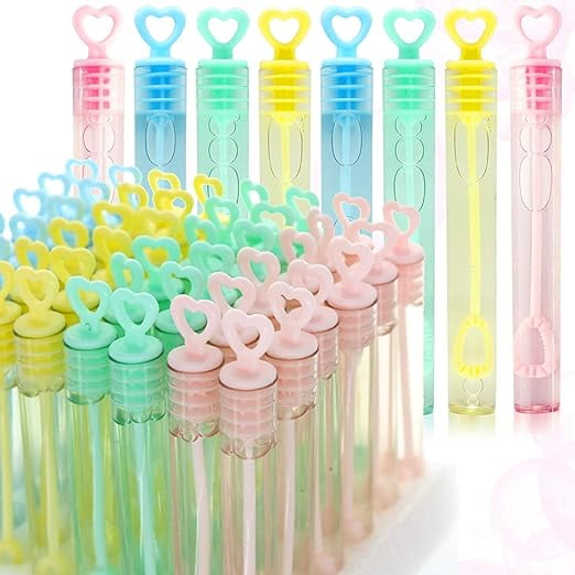 GIFTEXPRESS 48 Pcs Heart Bubble Wands - Pastel Color Prefilled Bubble Toys For Wedding Favors & Parties