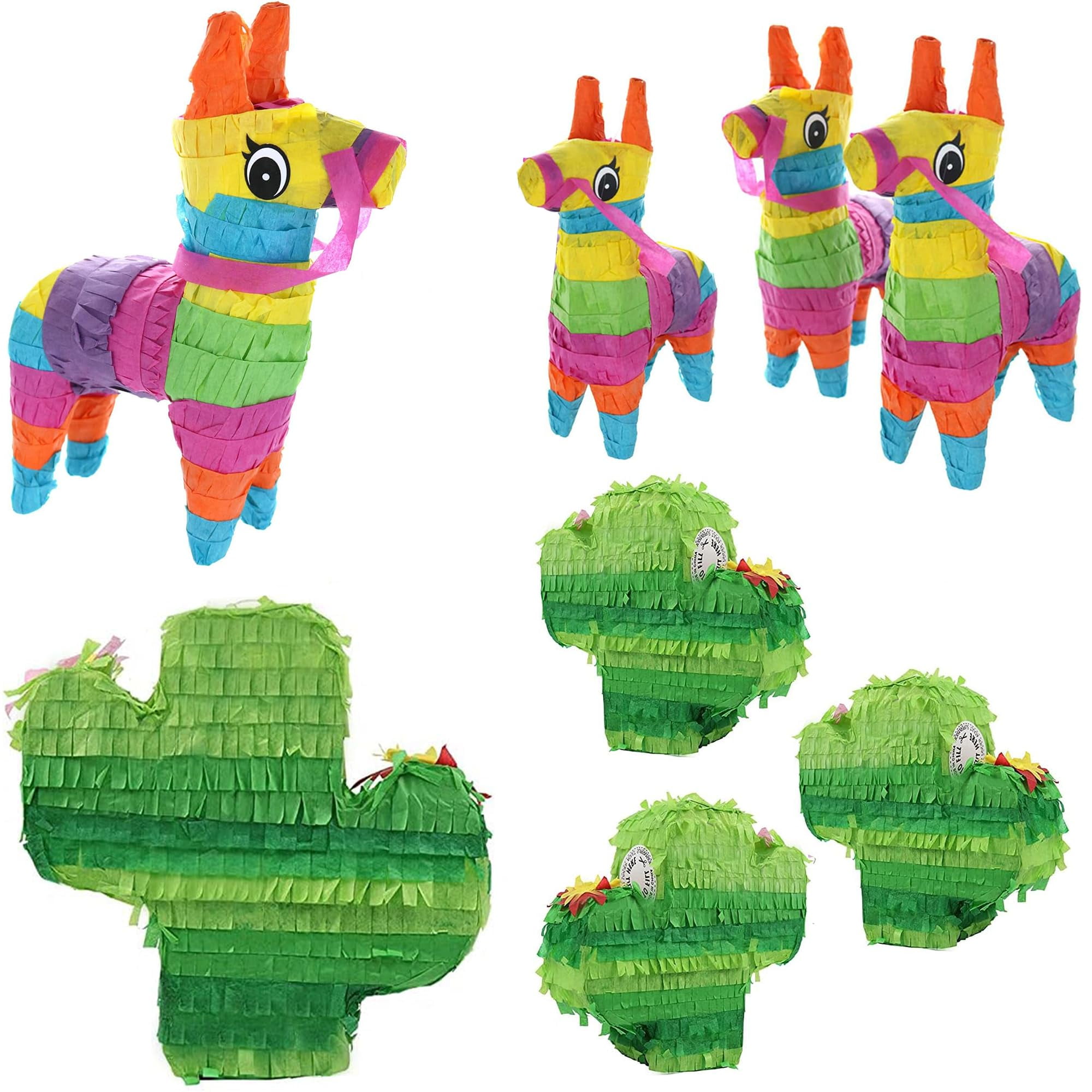 GIFTEXPRESS 4pcs Mini Donkey Pinata and 4pcs Mini Cactus Pinatas, Cinco de Mayo Pinata, Llama Pinata Fiestas Decorations Party Favors (4pcs Mini Donkey Pinata + 4pcs Mini Cactus Pinatas)