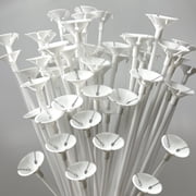 GIFTEXPRESS 60pcs 12" White Balloon Sticks, Plastic Balloon Sticks with Cups for Birthday Party, Wedding, Anniversary Decorations