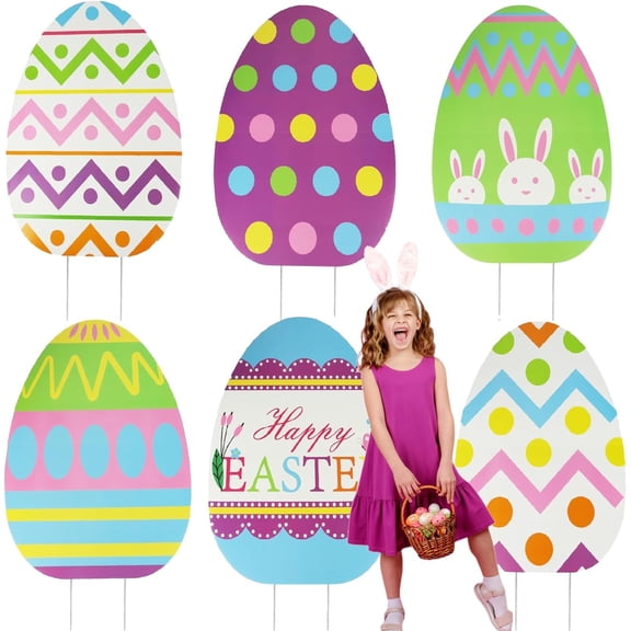 GIFTEXPRESS Easter Yard Sign Decor Kit With Metal Stakes 6 Pieces Outdoor Lawn Decoration 26 Inch Tall By 18 Inch Wide