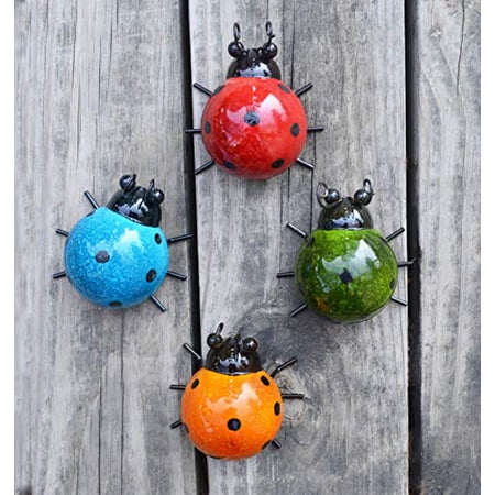 GIFTME 5 Metal Garden Wall Art Decorative Set of 4 Cute Ladybugs Outdoor Wall Sculptures