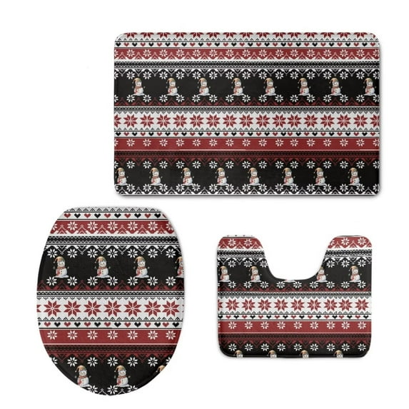 GIFTPUZZ 3 Pieces Bath Rugs Flannel Carpets Set Xmas Deer Bathroom Rug + Contour Mat + Lid Cover Home Decoration Set Soft Washable Mat Memory Foam Comfortable