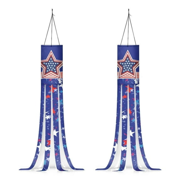 GIFTPUZZ US Flag Star Print 2 Pack Thanksgiving Hanging Window Windsock Festival Window Decorations Party Supplies