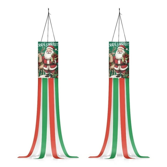 GIFTPUZZ Merry Christmas Santa Claus Holiday Decorations Fall Windsocks 39 Inch Happy Fall Hanging Home Decor for Home Yard Outdoor 2 Pack