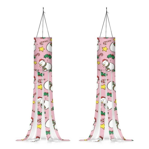 GIFTPUZZ 2 Piece 40 Inch Christmas Snowman Candy Pink Windsock Polyester Garden Wind Socks with Long Tails Holiday Decorations for Outdoor Hanging Home Decor
