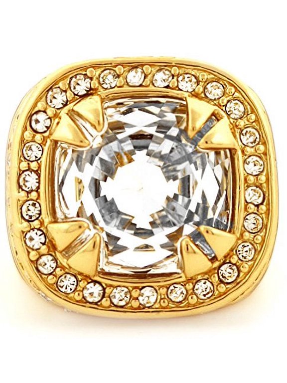 Gold Tone Synthetic Clear CZ Stone Mens Rick Ross Hip Hop Style Ring (10)
