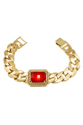 Gold Tone Synthetic Cz Stone Men Rick Ross Hip Hop Bracelet (Red)