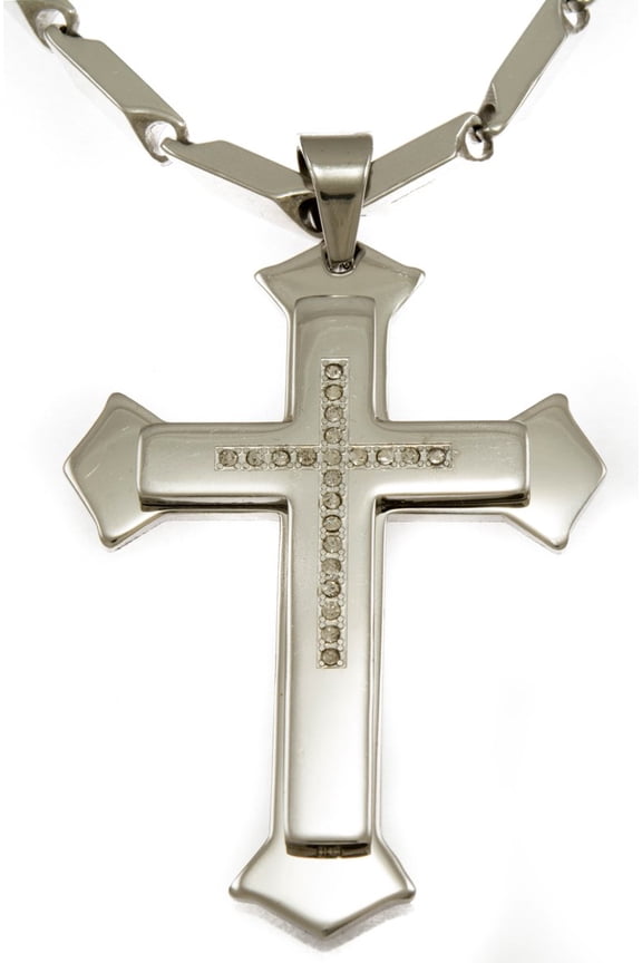 Hip Hop Bling Iced Surgical Stainless Steel Passion Cross Silver Tone Pendant Free 36" Chain