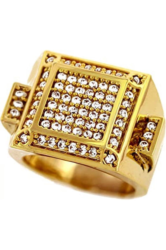 Men Brass Gold Tone Men's Hip Hop Micro Pave Inner Square Cz Ring (13)