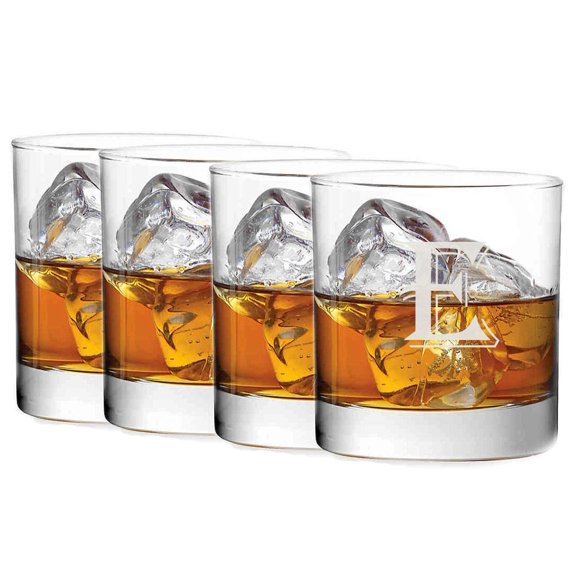 GIFTS INFINITY Personalized Customized Set of 4 Double 11oz Old Fashioned Glasses Laser Engraved (E)