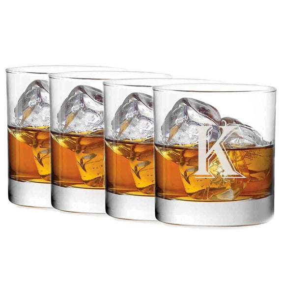 GIFTS INFINITY Personalized Customized Set of 4 Double 11oz Old Fashioned Glasses Laser Engraved (K)