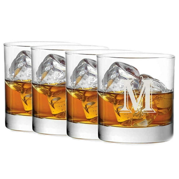 GIFTS INFINITY Personalized Customized Set of 4 Double 11oz Old Fashioned Glasses Laser Engraved (M)