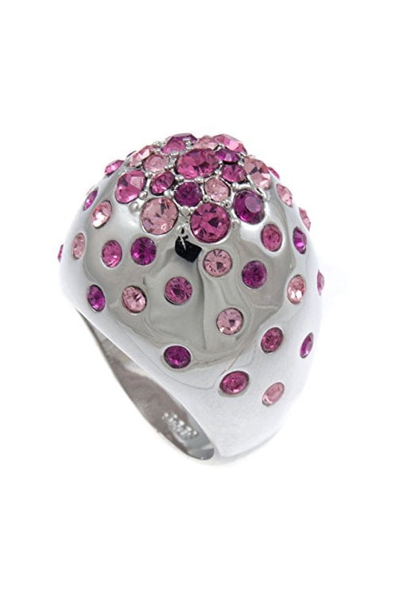 Pink Iced Polka-Dotted Rodhium Plated CZ Stone Ladies Ring (5)