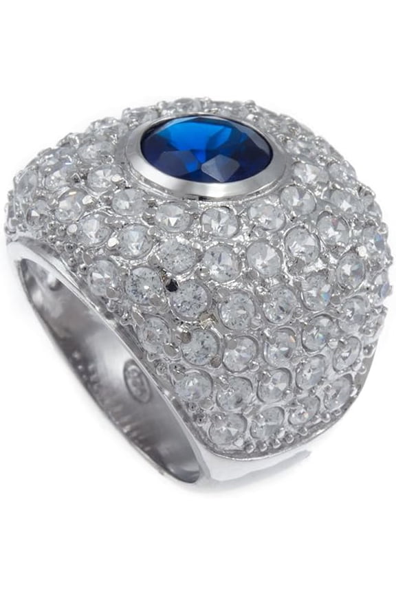 Rodhium Plated Bling Iced Ocean Blue Synthetic CZ Stone Ladies Ring (7)