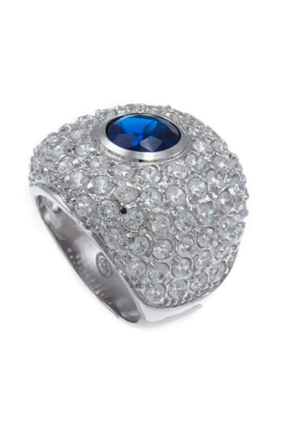 Rodhium Plated Bling Iced Ocean Blue Synthetic CZ Stone Ladies Ring (6)